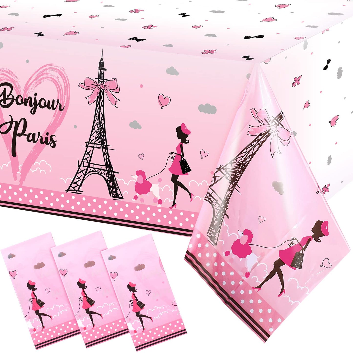 Paris Party Decorations Bonjour Paris Tablecloth Eiffel Tower Plastic Table Covers for Girls Birthday Party Decorations and Supp
