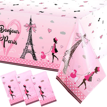 Paris Party Decorations Bonjour Paris Tablecloth Eiffel Tower Plastic Table Covers for Girls Birthday Party Decorations and Supp