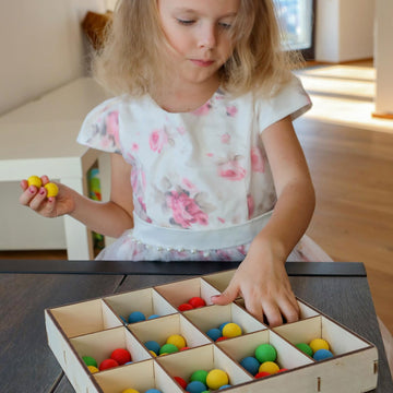 Ulanik Sorting Tray Toddler Montessori Toys For 3 Year Old + Kids Wooden Montessori Tray For Preschool Learning Color Sorting And Counting — 12 Sections
