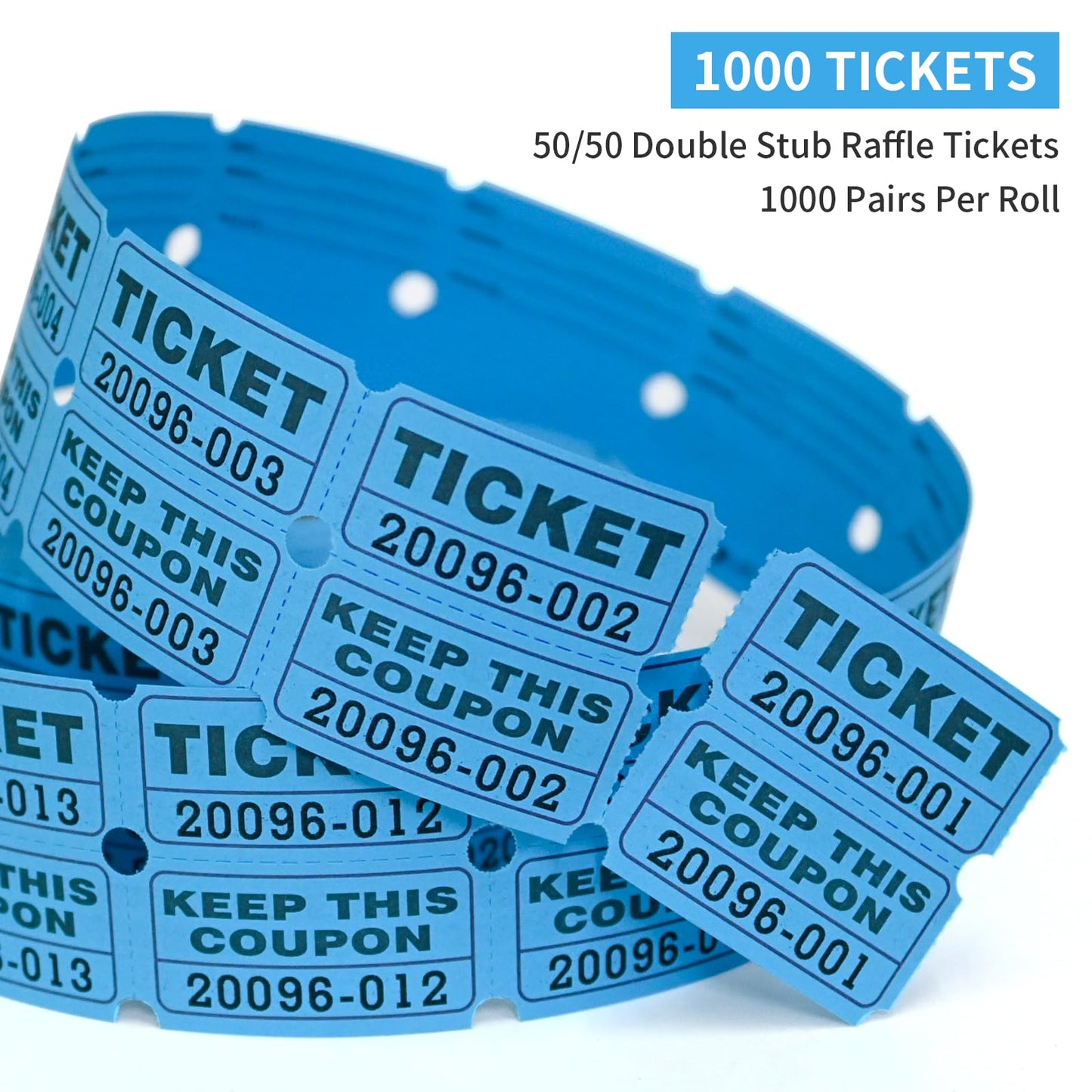 L LIKED 2000 Raffle Tickets - Double Rolls 50/50, 1000 Pairs, 4.8x4.6x4.0 inches, Assorted Colors