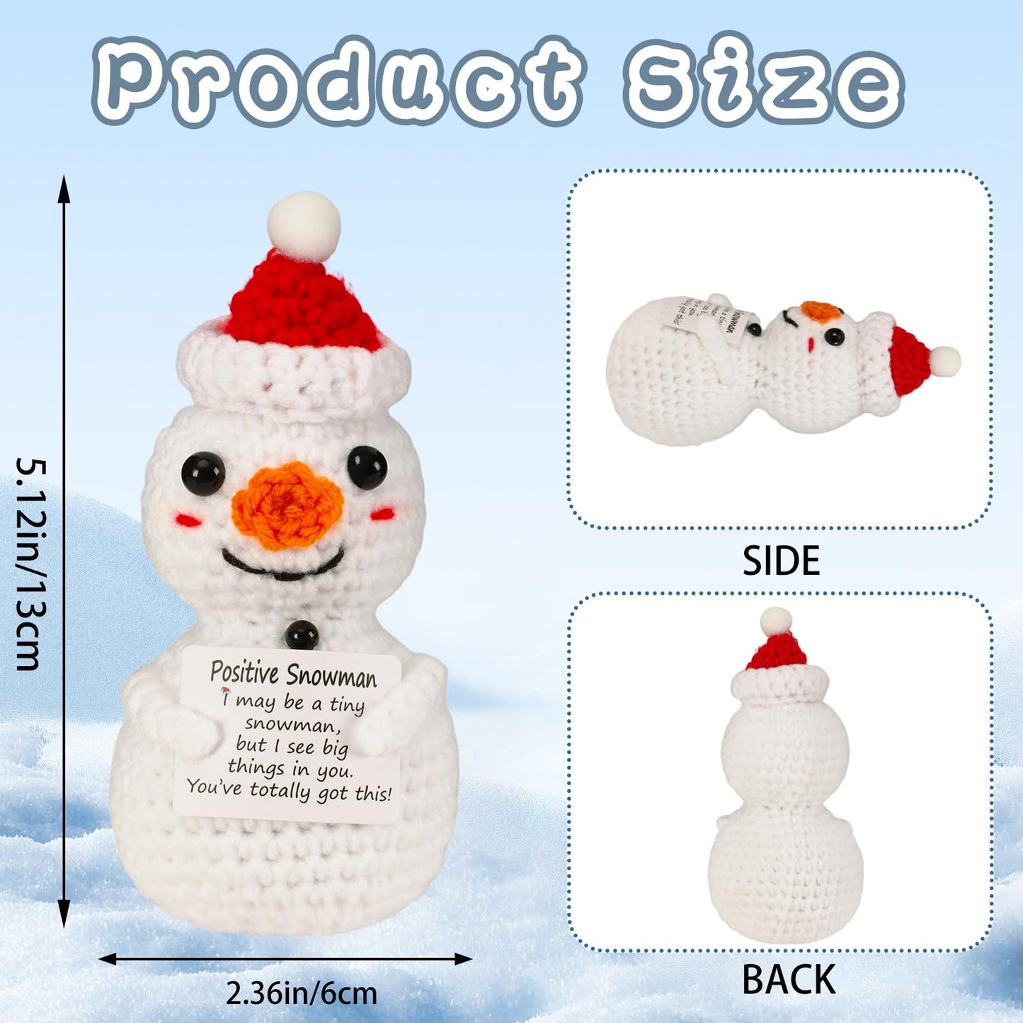 JULEASEL Mini Funny Positive Snowman Emotional Crochet Knitted Doll with Positive Card for Coworkers Best Friend Encouragement W