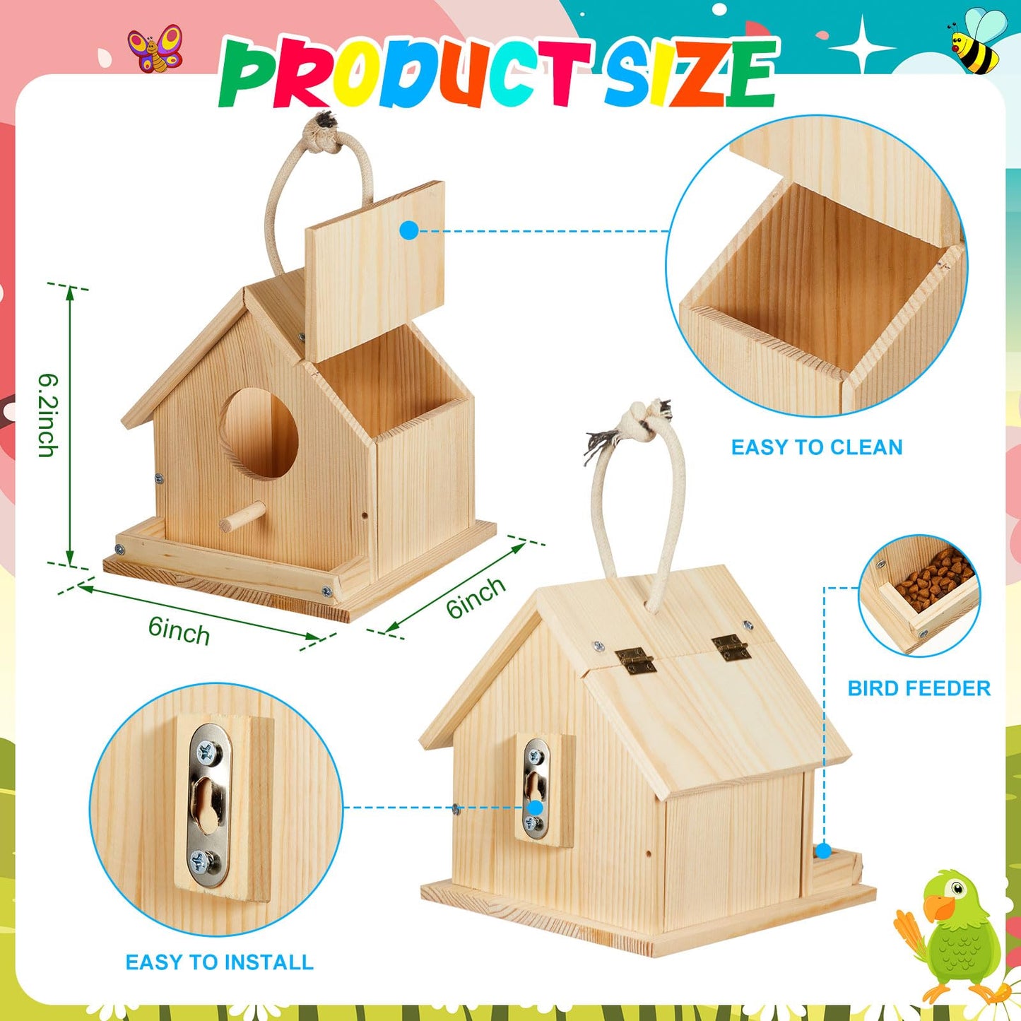 Liliful 8 Set Wooden DIY Birdhouse Kit for Adults Unfinished Wooden Bird Houses with Paints and Paintbrushes Hanging Woodworking