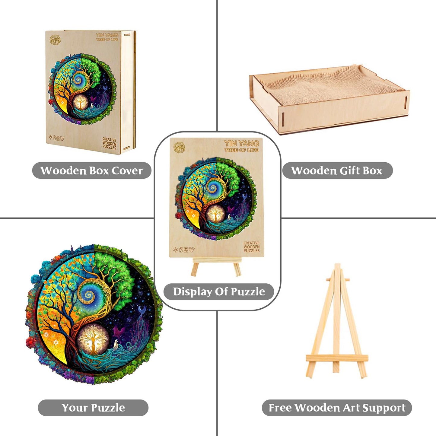 Aeekdook Wooden Puzzles for mature-themeds  Tree of Life Wooden Jigsaw Puzzles for mature-themeds  Wood Puzzles mature-themed  Unique Animal Shape Wood Cut Puzzles  Birthday Gifts for Family Friend (L-13.4 * 13.4in-300 pcs)
