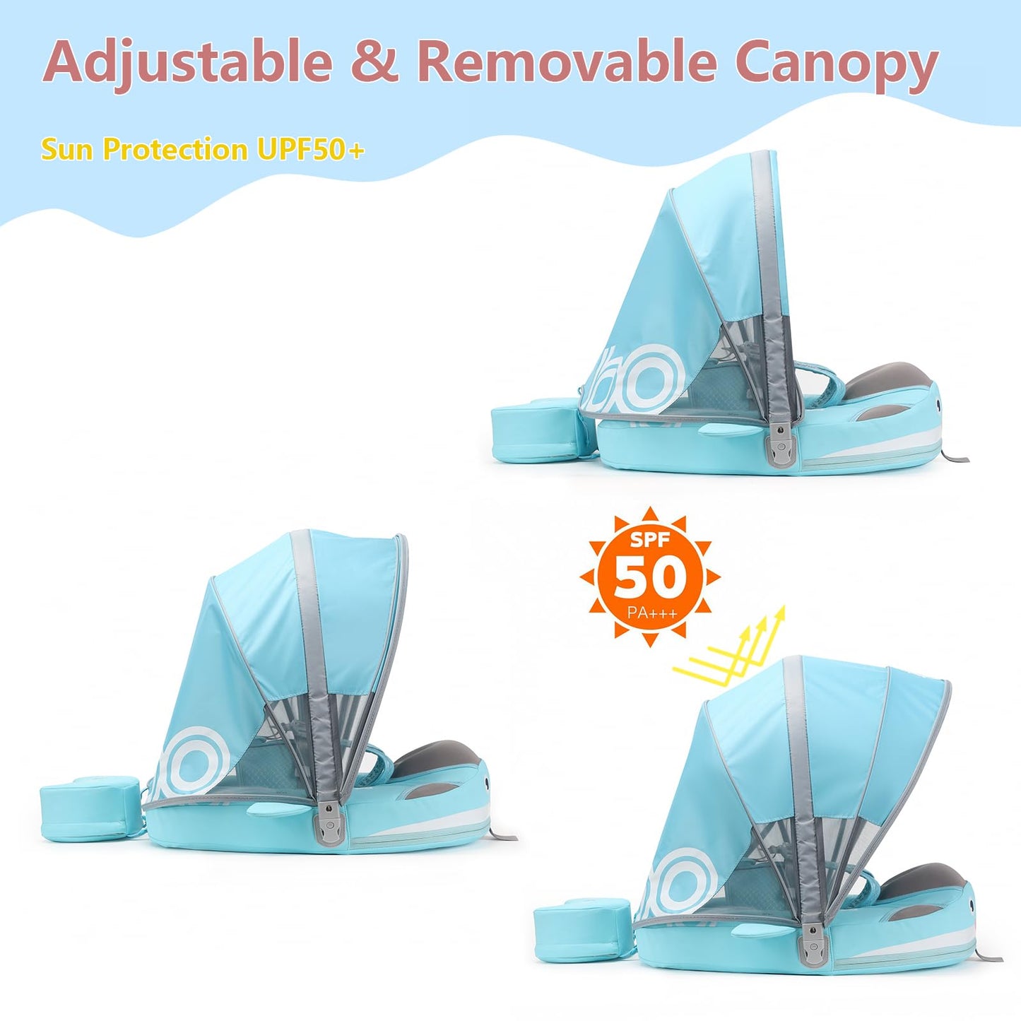Mambobaby Float With Removable Upf50+ Uv Sun Protection Canopy, Infant Pool Float Swimming Float With Tail & Adjustable Safety S
