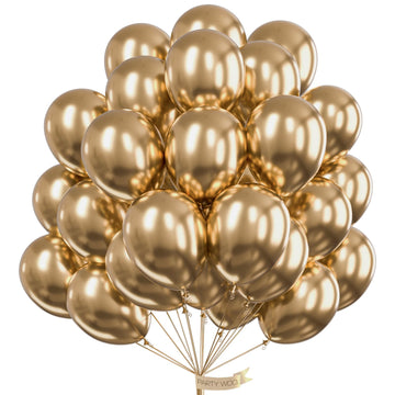 Partywoo Metallic Chrome Gold Balloons, 100 Pcs 12 Inch Chrome Gold Balloons, Gold Balloons For Balloon Garland Balloon Arch As Party Decorations, Birthday Decorations, Wedding Decorations, Gold-G127