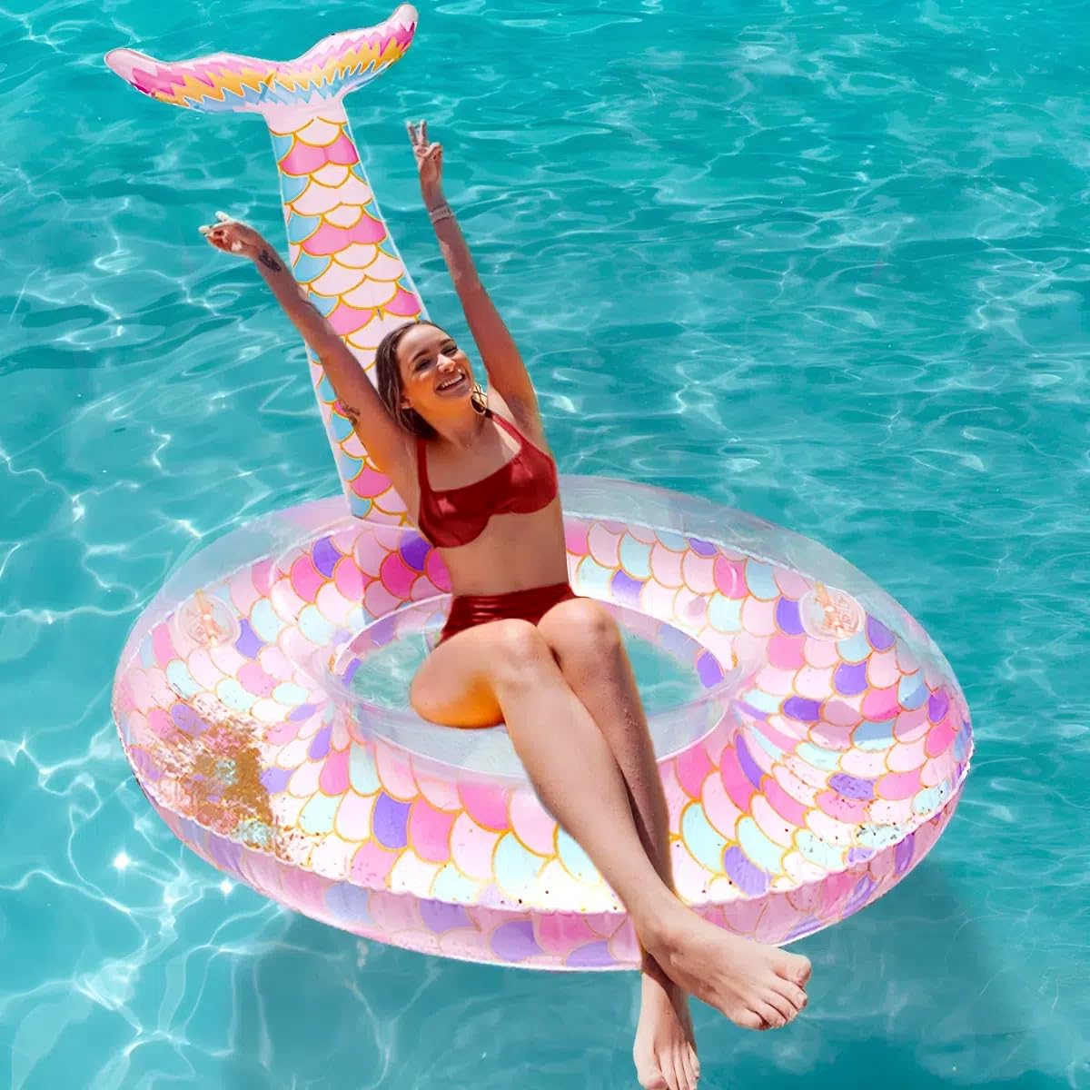 Ginkago Inflatable Mermaid Pool Floats Pool Floaties For Adults Mermaid Pool Toys Tubes Lounge Raft Party Decoration Kids Water Toys Summer Beach Fun