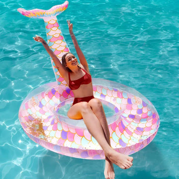 Ginkago Inflatable Mermaid Pool Floats Pool Floaties For Adults Mermaid Pool Toys Tubes Lounge Raft Party Decoration Kids Water Toys Summer Beach Fun