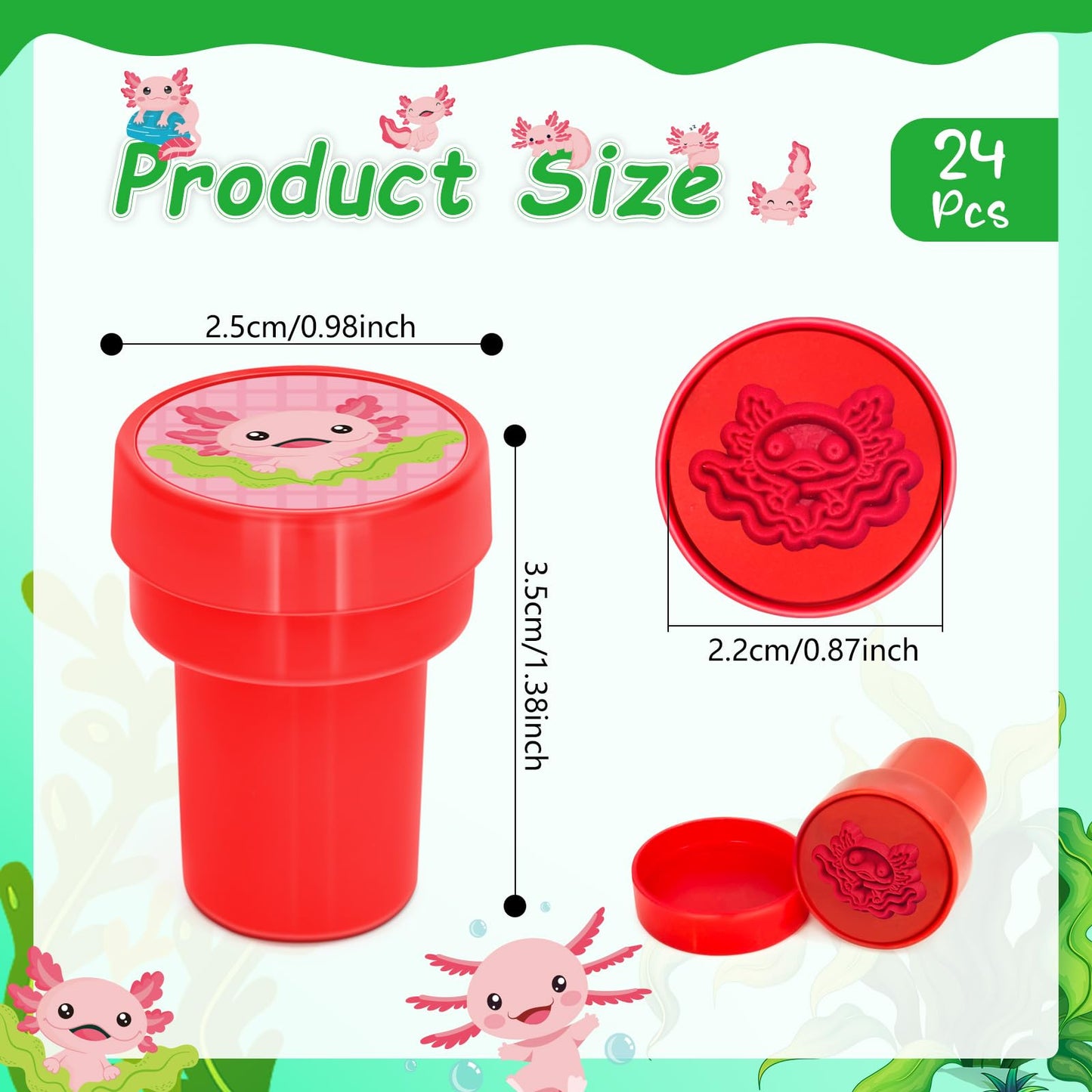 Cinrobiye 24 Pcs Axolotl Stamper for Kids ,Axolotl Self-Inking Stamp Set for Party Favors Classroom Rewards DIY Craft Goodie Bag