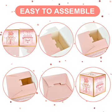 Toniful 4 Pcs Sweet 18Th Birthday Decorations Boxes For Girl, Sixteen Years Old Birthday Cardboard Box,Pink And Rose Gold 18Th B