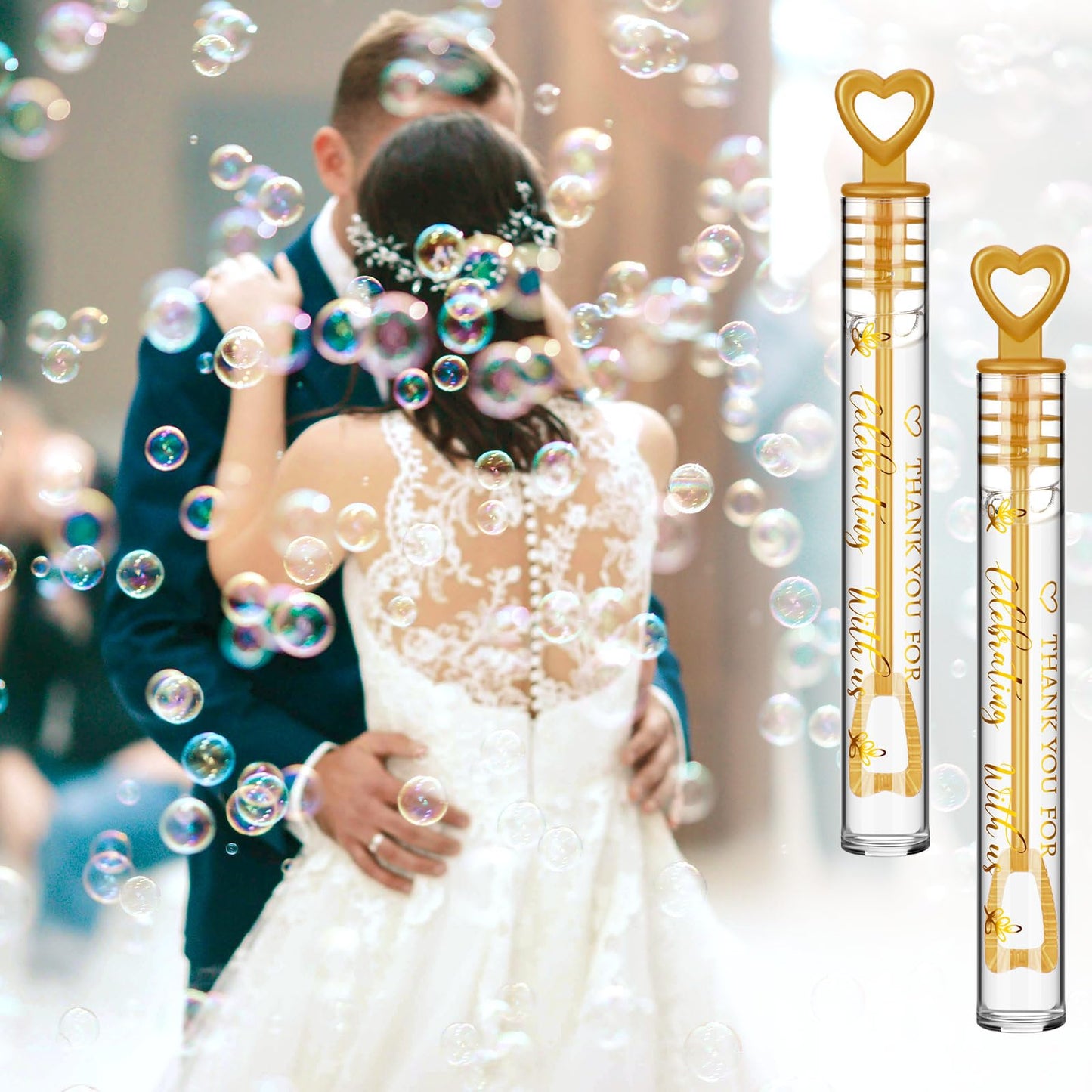 Shappy 100 Pcs Wedding Bubble Wands Bulk Mini Wedding Party Bubbles With Stickers For Bridal Shower Supplies Gifts (Wedding)