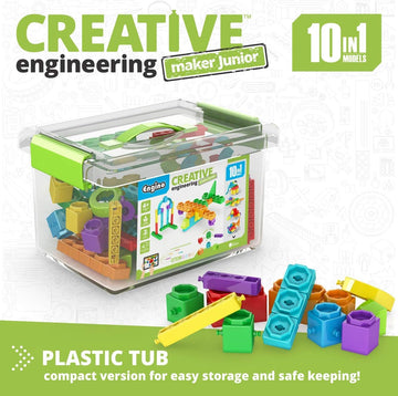 Engino STEAM Maker Junior 10 Model Set, Stackable Building Blocks, STEM Building Toys, Educational Toys for Kids 4+, Gift for Bo