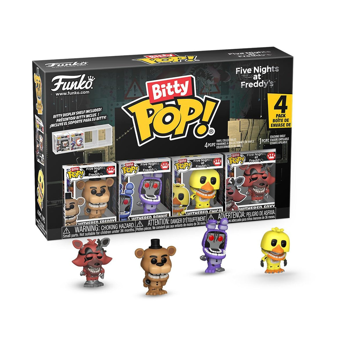 Funko Pop! Bitty 4pk: Five Nights at Freddys  Withered  Freddy, Bonnie, Chica, and Foxy  0.9 Inch (2.2 Cm) Collectable  Sta