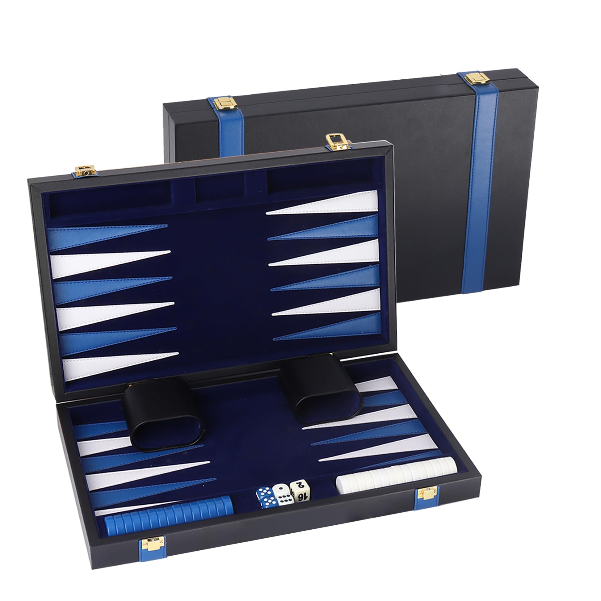 GSE Games & Sports Expert enhanced Leather Backgn Board Game Set  Classic Backgn Game Set with Leather Case  Travel Folding Board Game (Black&Blue  Small)