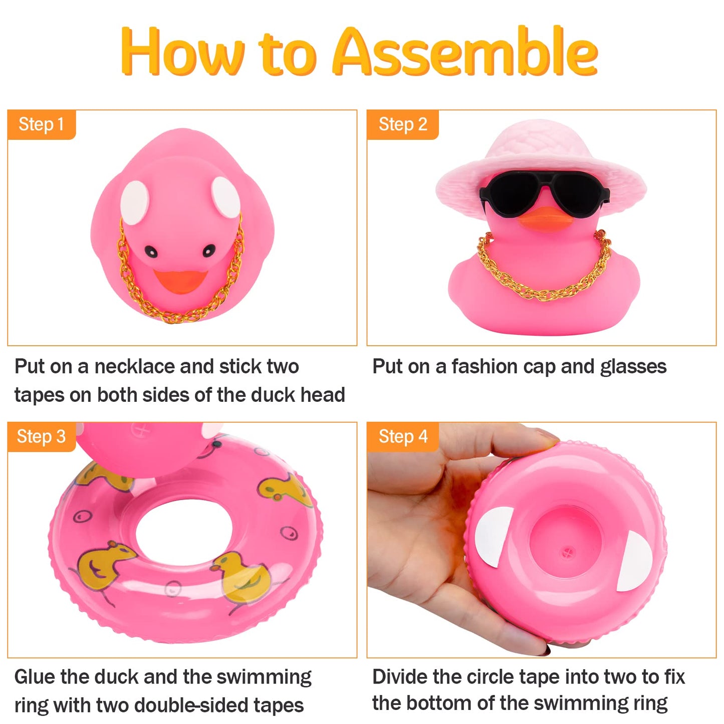 Wonuu Rubber Ducks - Pink Car Dashboard Decorations, Rgb+Blue-Clear