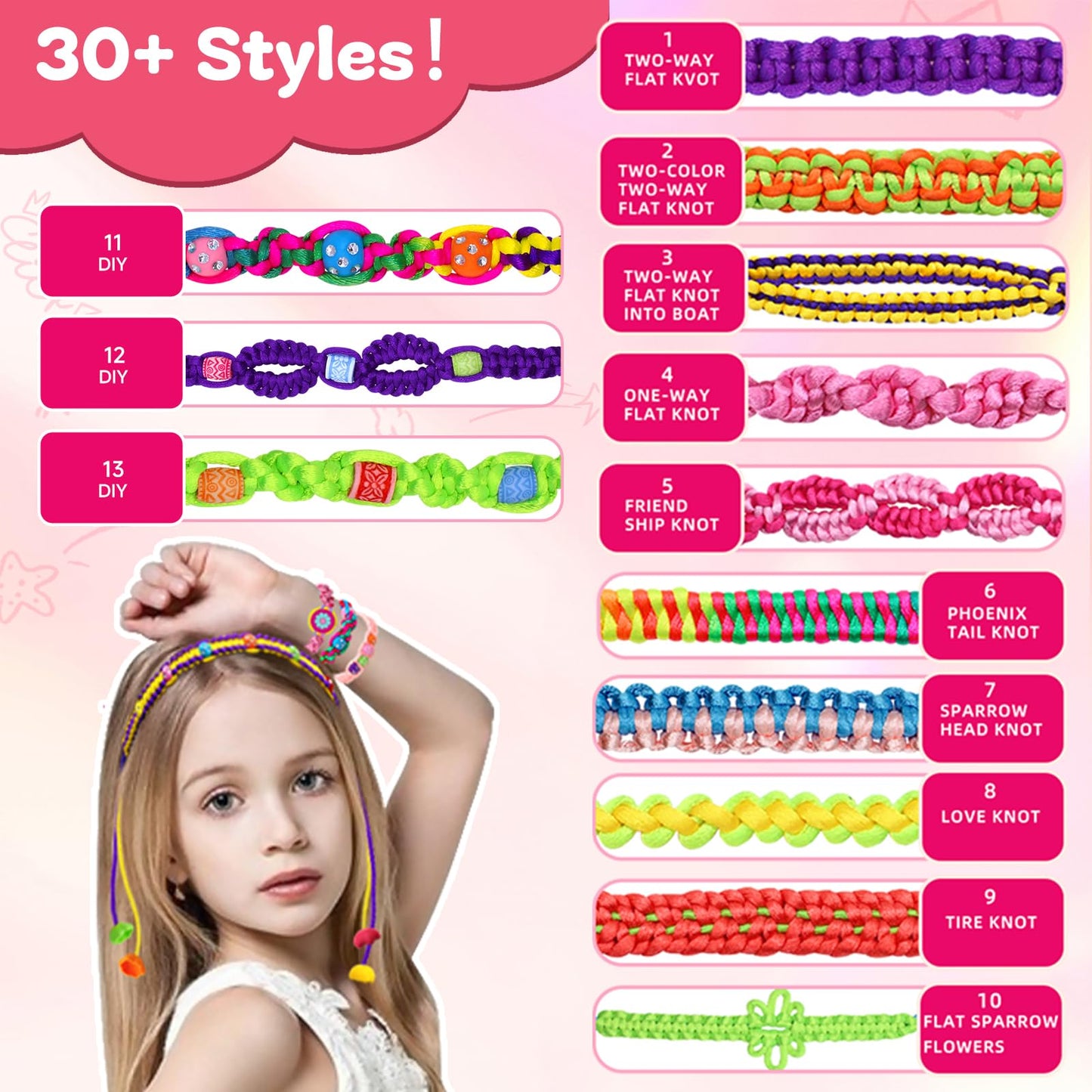 Suu66 Friendship Bracelet Making Kit for Kids Girls 6-12 Years Old - DIY Craft Kit for Bracelets, Headbands, Keychains, Creative