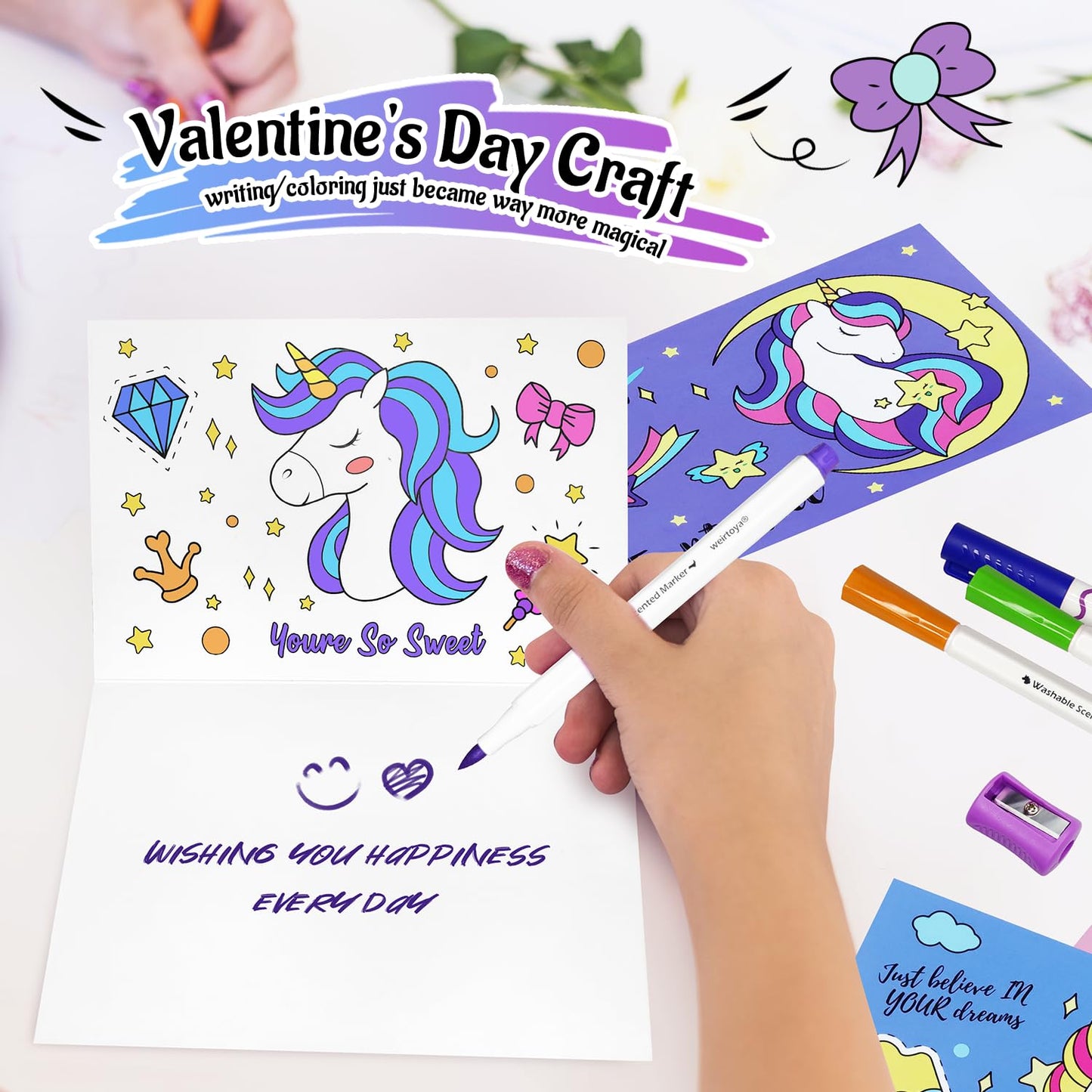 Weirtoya Washable Fruit Scented Markers Set With Unicorn Pencil Case Stationery Set Stem Toys Unicorns Gifts For Girls Birthday