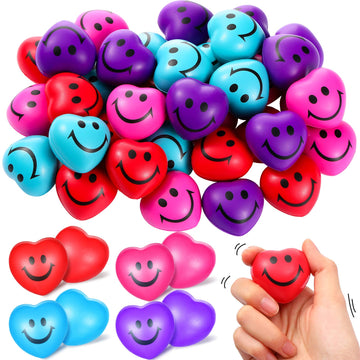 36 Pieces Valentine'S Day Heart Stress Balls Heart Shaped Foam Smile Face Stress Balls Mini Relaxable Valentine Party Favors For
