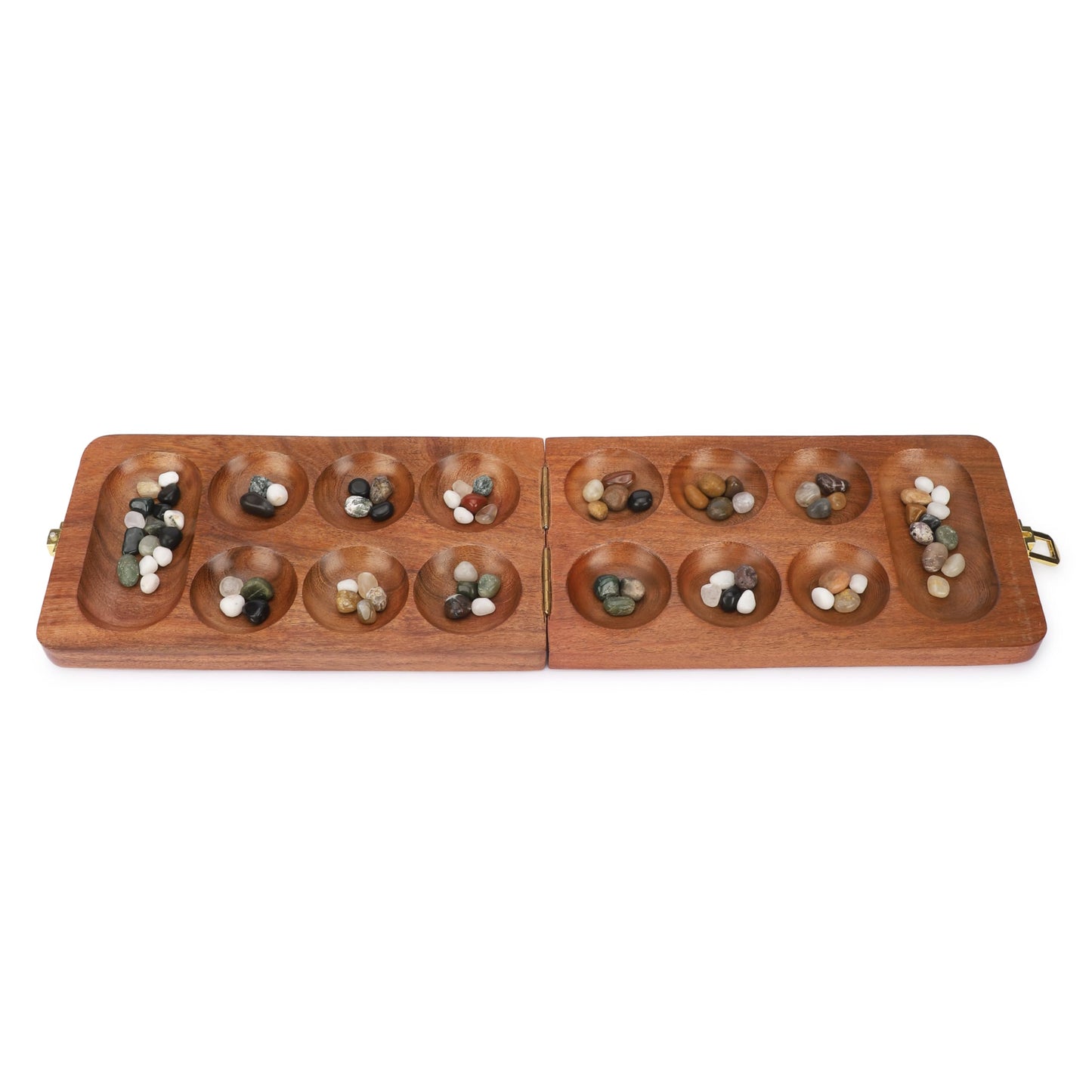 Ajuny Wooden Mancala Board Game Set - Classic Board Games, Portable Folding Travel Mancala Board With Marbles (72+8 Stones), Ide