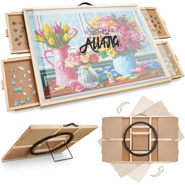 ALL4JIG 2-in-1 Tilting Puzzle Board - 1500 Pieces, Adjustable Angle, Wood, Iron, 34.2" x 25.2", with 4 Draw