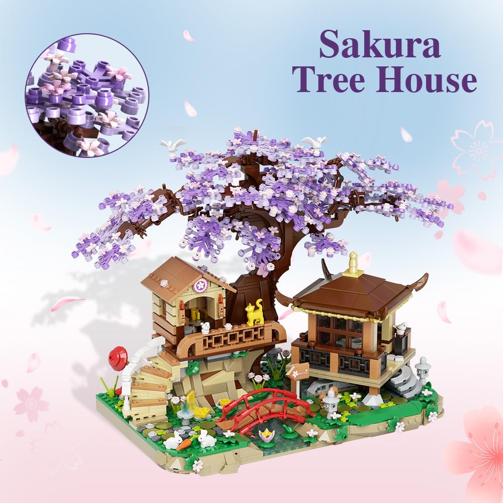 Apawr Cherry Blossom Tree Building Set Flower House Bonsai Architecture Tree Model Sets For Kids, No Compatible With Lego(1388Pi