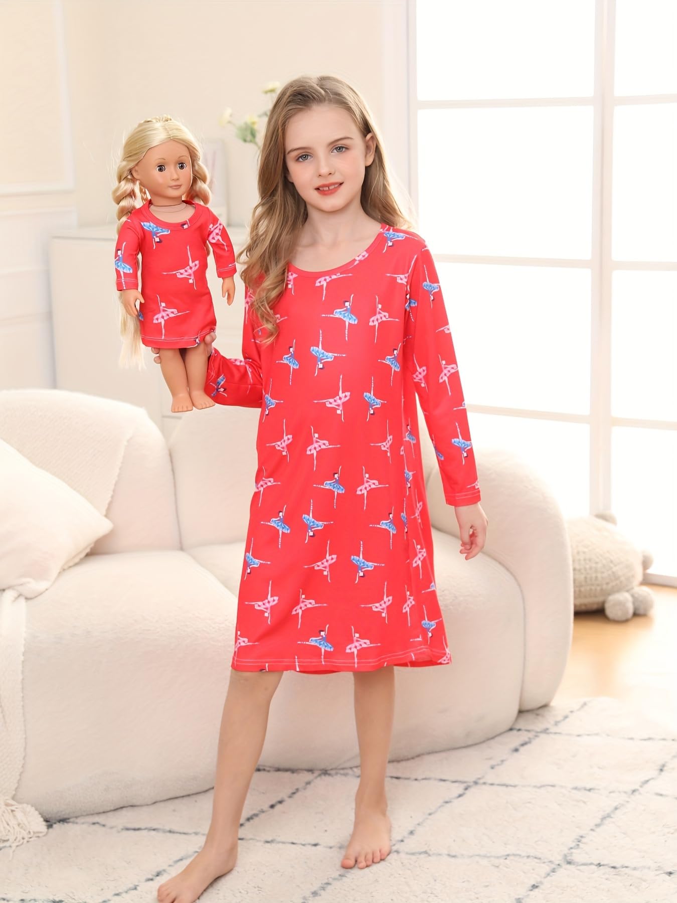 Bow Dream Girl Dress Cute And Matching American Girl Doll Clothes Accessories For Girls Dresses Set Dancing Girl Size 120