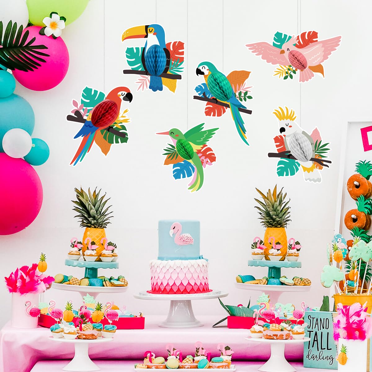 6 Pieces Tropical Birds Honeycomb Paper Cutouts Hanging Parrot Hawaiian Luau Tropical Party Decorations for Summer Beach Jungle