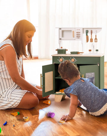 ROBUD Play Kitchen, Kids Kitchen Playset with Pretend Ice Cube Dispenser for Kids Aged 3+, Wooden Toy Kitchen of Birthday Gift t