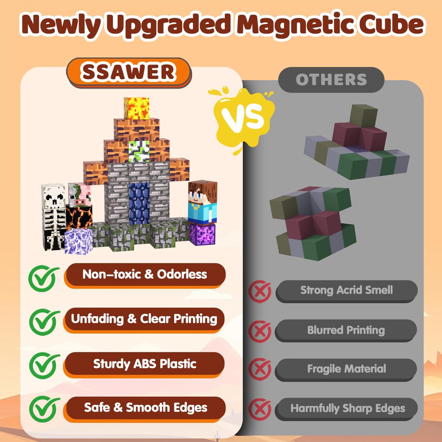 Magnetic Blocks  Magnetic Tiles Building Blocks  Magnet Cubes STEM Sensory Game Toys Christmas Birthday Gifts for Kids Boys Girls Age 3+ (decorative replica blade)