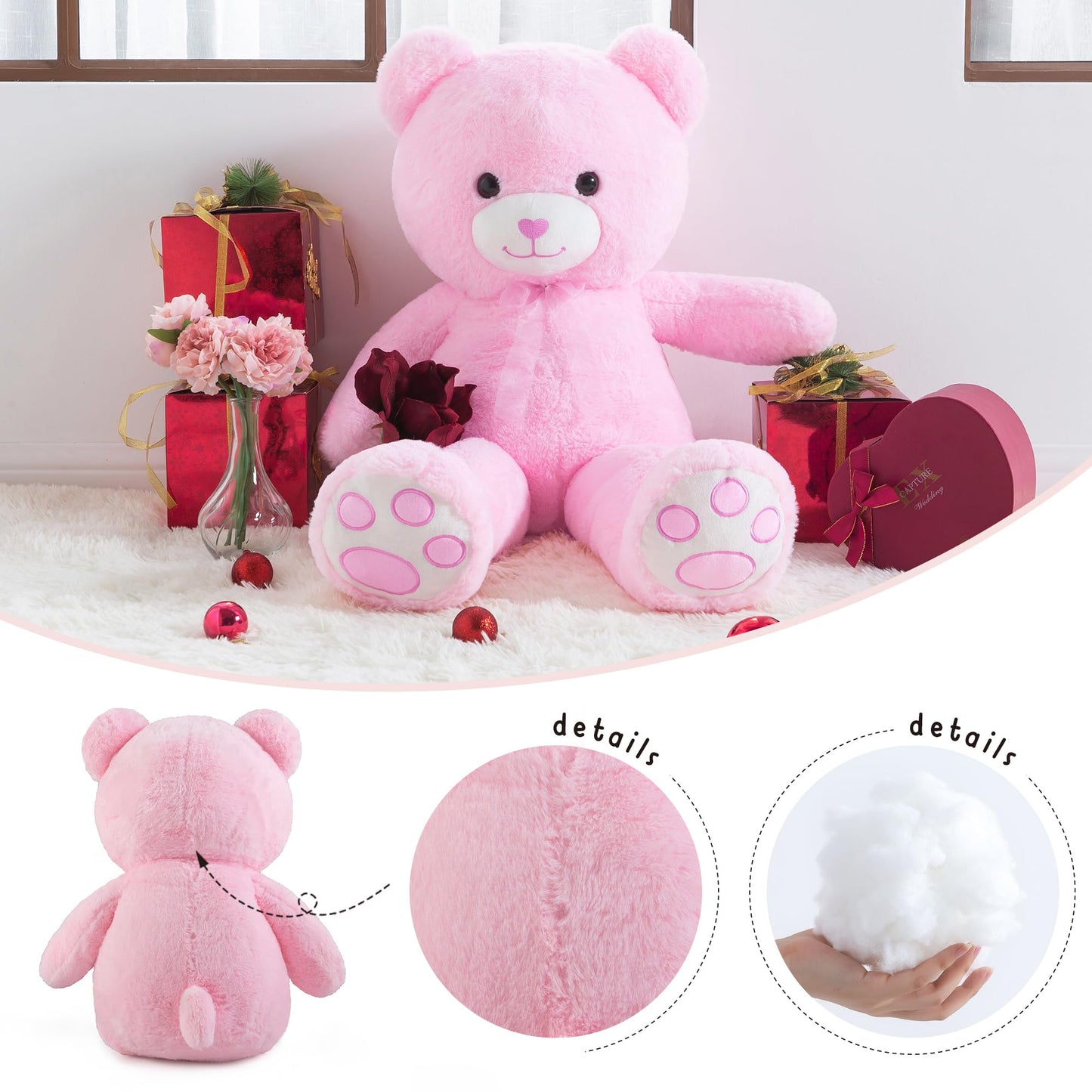 Zgxiong Big Teddy Bear 3 Feet Giant Stuffed Animal Pink Large Teddy Bear Stuffed Animals Huge Stuffed Bear Plush Toy For Girlfri