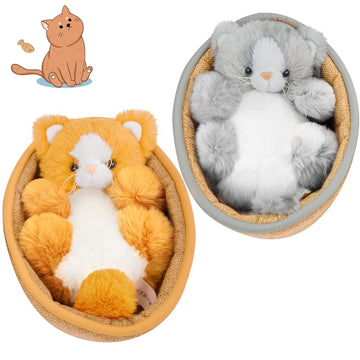 Gisqis 2Pcs Cat Stuffed Animal Sleeping Cat Plush Toys with Basket 8.65'' Mini Cute Kawaii Stuffed Cat Plushies Stuffed Animals 