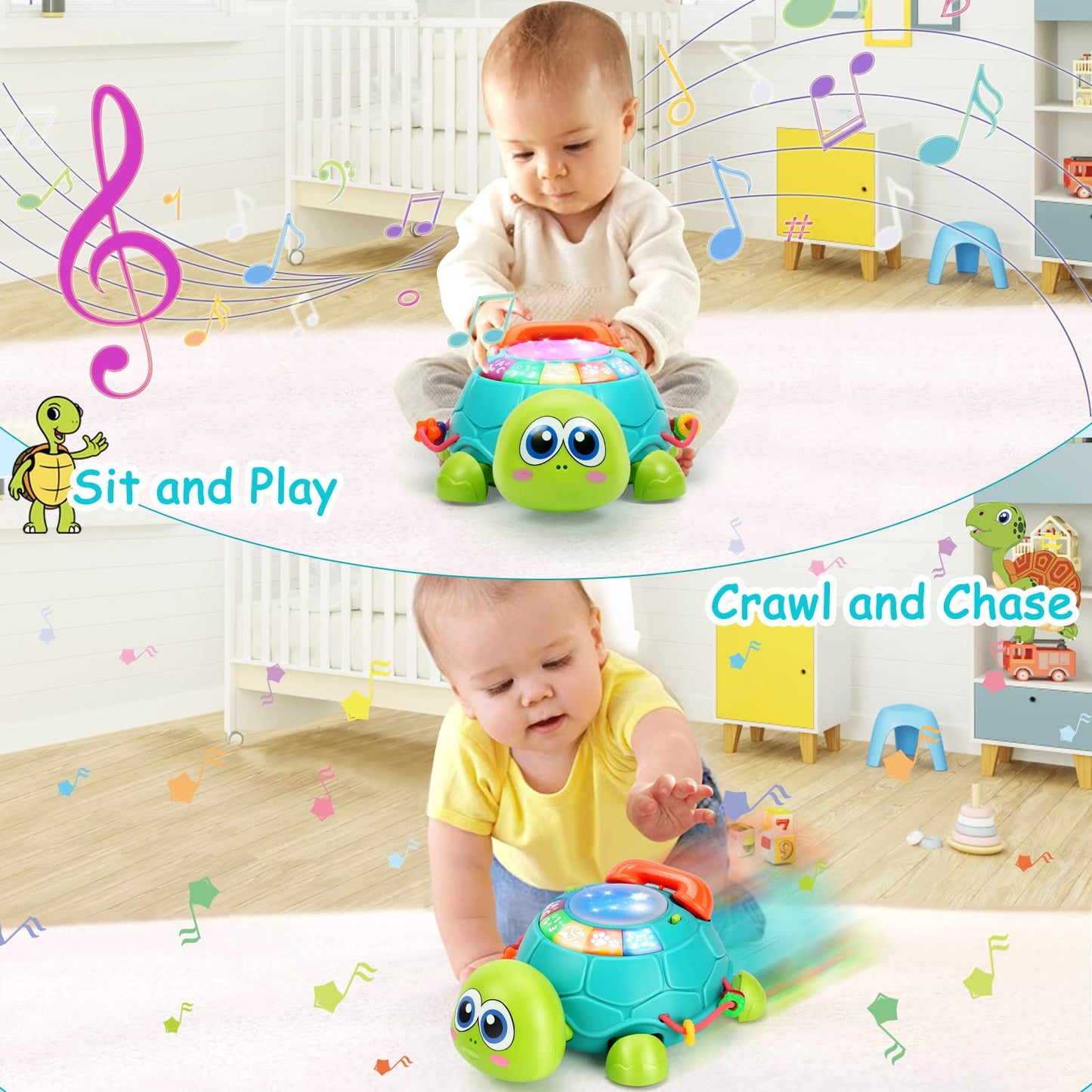Musical Turtle Baby Toys 6 To 12 Months, Infant Light Up Music Toys Tummy Time Development, Crawling Toy For 7 8 9 10+ Month Old, Easter Christmas For Babies 4 5 6 12 Month Boy Girl