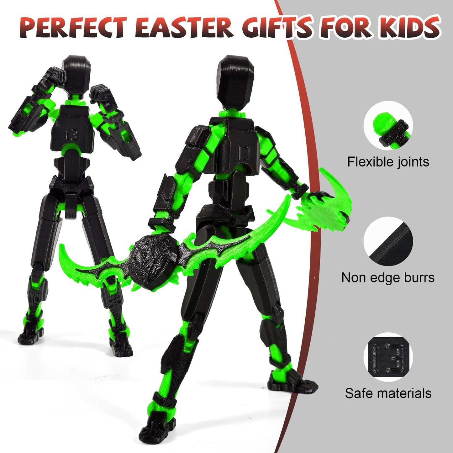 Memogizz T13 Action Figure Set, Pre-Filled Easter Egg With 3D Printed Toy, Easter Basket Stuffers For Adults, 1Pack, Greenblack