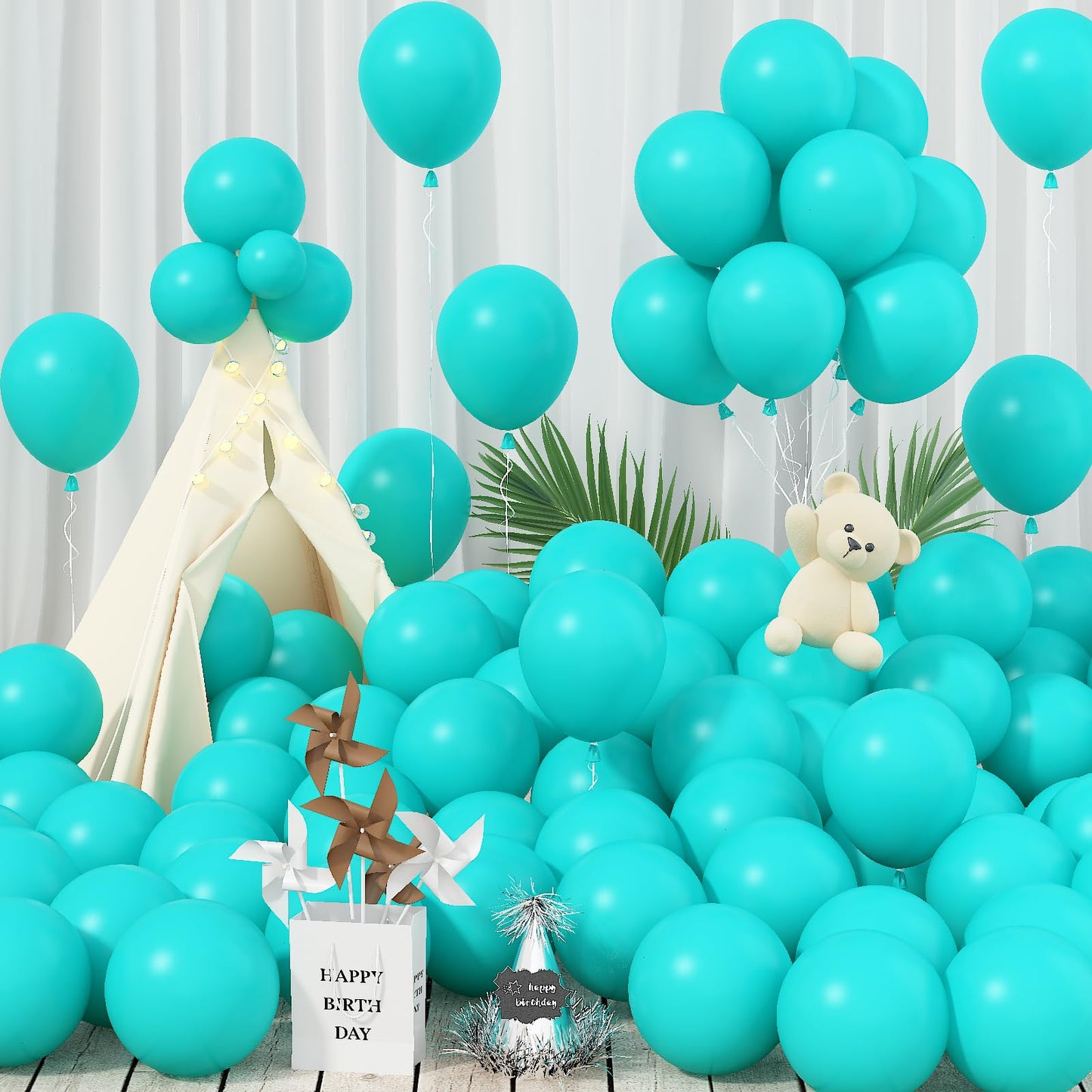 Jobkoo Teal Balloons 100 Pack 12 Inch Teal Blue Balloon Turquoise Latex Balloons Round Aqua Green Party Helium Balloons For Arch
