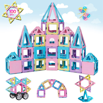 Tokblok Magnetic Tiles 100Pcs Magnetic Blocks Building Set, Magnets For Kids Preschool Child Montessori Toys Stem Learning Toys Gifts For Girls Boys 3 4 5 6 7 Years
