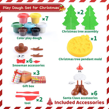 PLAY Christmas Color Dough Sets for Kids Ages 4-8, DIY Sensory Dough Kit Toys Christmas Tree Crafts for Kids, Safe & Non-Toxic T