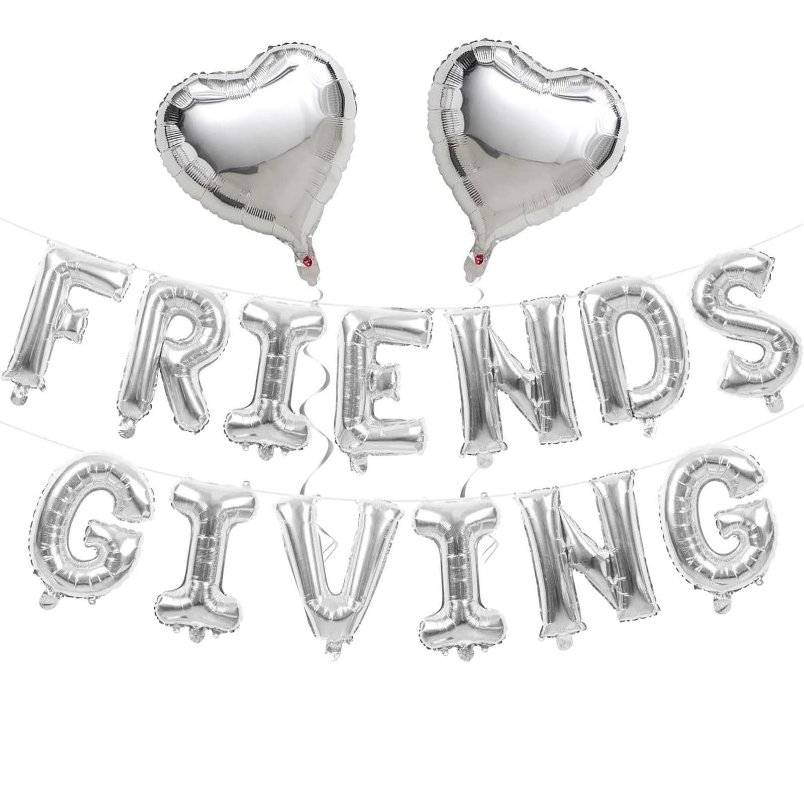 Jobkoo Friendsgiving Balloons Friends Giving Party Decorations 16 Inches Tall Silver Heart Friendsgiving Foil Mylar Balloon Lett