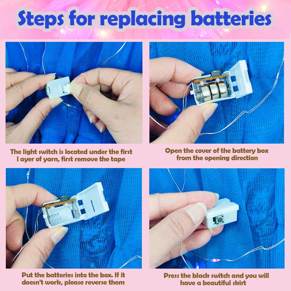 4 Pcs Girls Light up Tutu Skirt Light Up Dancing Skirt Tulle Ballet Dress Up,3 Layered Sparkly Party Tutu Costume for 2-8 Year