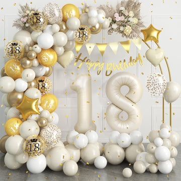 18Th Birthday Decorations For Sand White Gold,18Th Birthday Balloon Arch Garland Kit With Happy 18Th Birthday Number 18 Foil Bal
