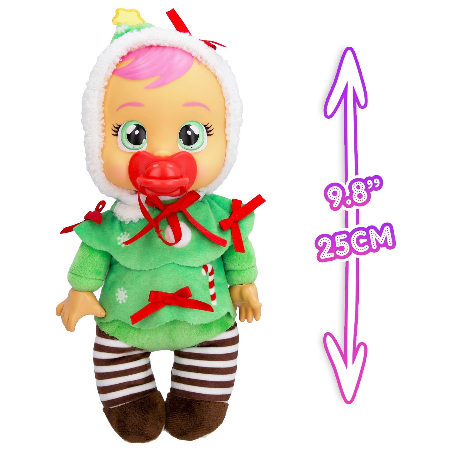 Cry Babies Tiny Cuddles Christmas Noelle - 9' Baby Dolls, Cries Real Tears, Red And Green Christmas Tree Themed Pajamas