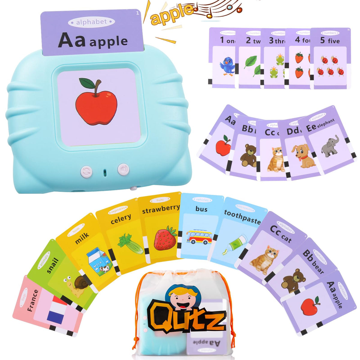Qutz Talking Flash Cards For Toddlers 24, Autism Toys, Speech Therapy Toys, Educational Abc Learning Talking Sight Words Flash