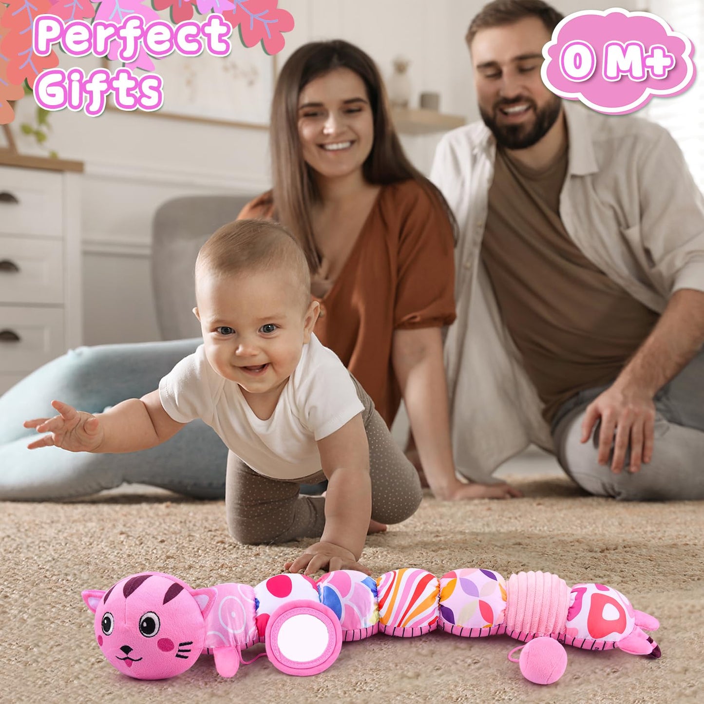 Vpkefla Infant Baby Toys 0 To 12 Months, Stuffed Animal Tummy Time Toys Sensory Toys With Crinkle Rattles Textures And Mirror Gi