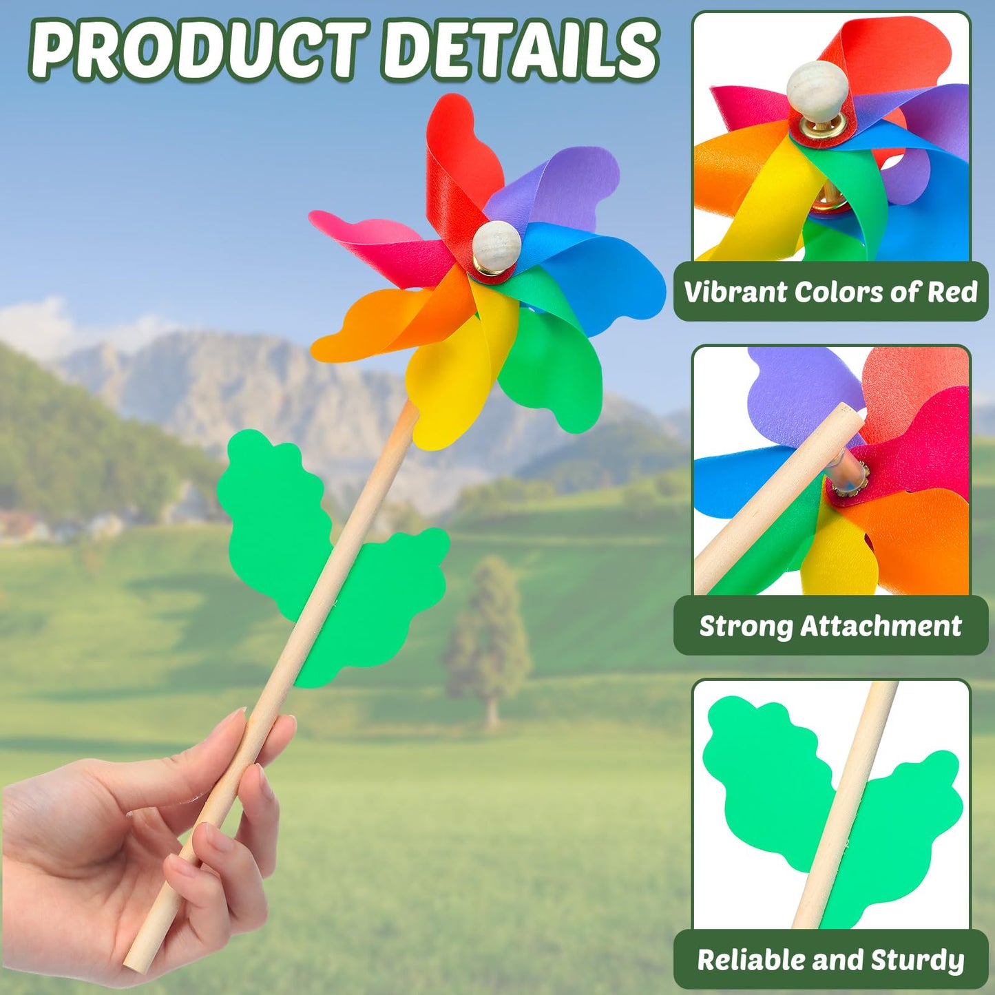 160 Pcs Rainbow Flower Pinwheels 9.84 Inch Plastic Colorful Windmills Garden Pinwheels Flower Wind Spinners With Wood Sticks For