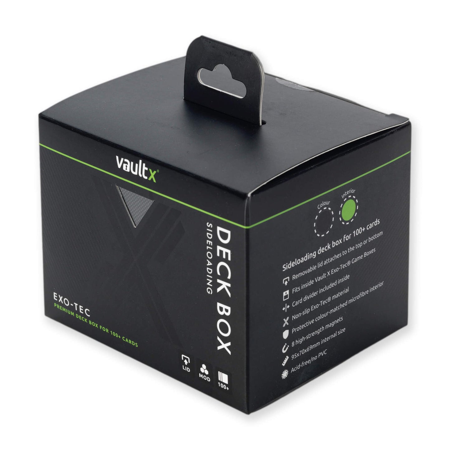 Vault X Exo-Tec Modular Sideloading Deck Box Module For 100+ Tcg Cards. Detachable Magnetic Lid. Fits Commander & Standard Trading Cards. (Black/Electric Green)