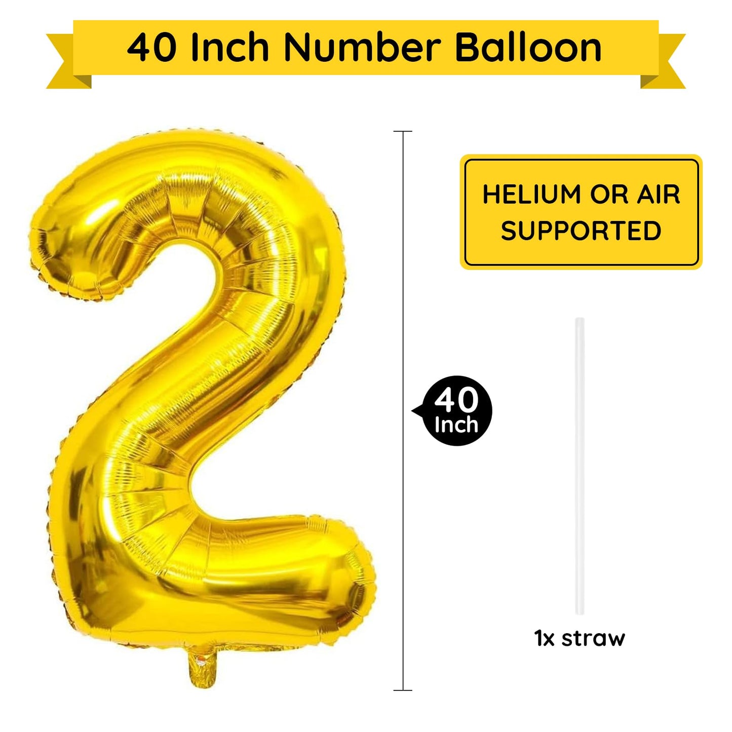 Paticool Gold Number 2 Balloon, 40 Inch Large Number Foil Mylar Balloons For 2Nd Girl Boy Birthday Party Celebration Decorations
