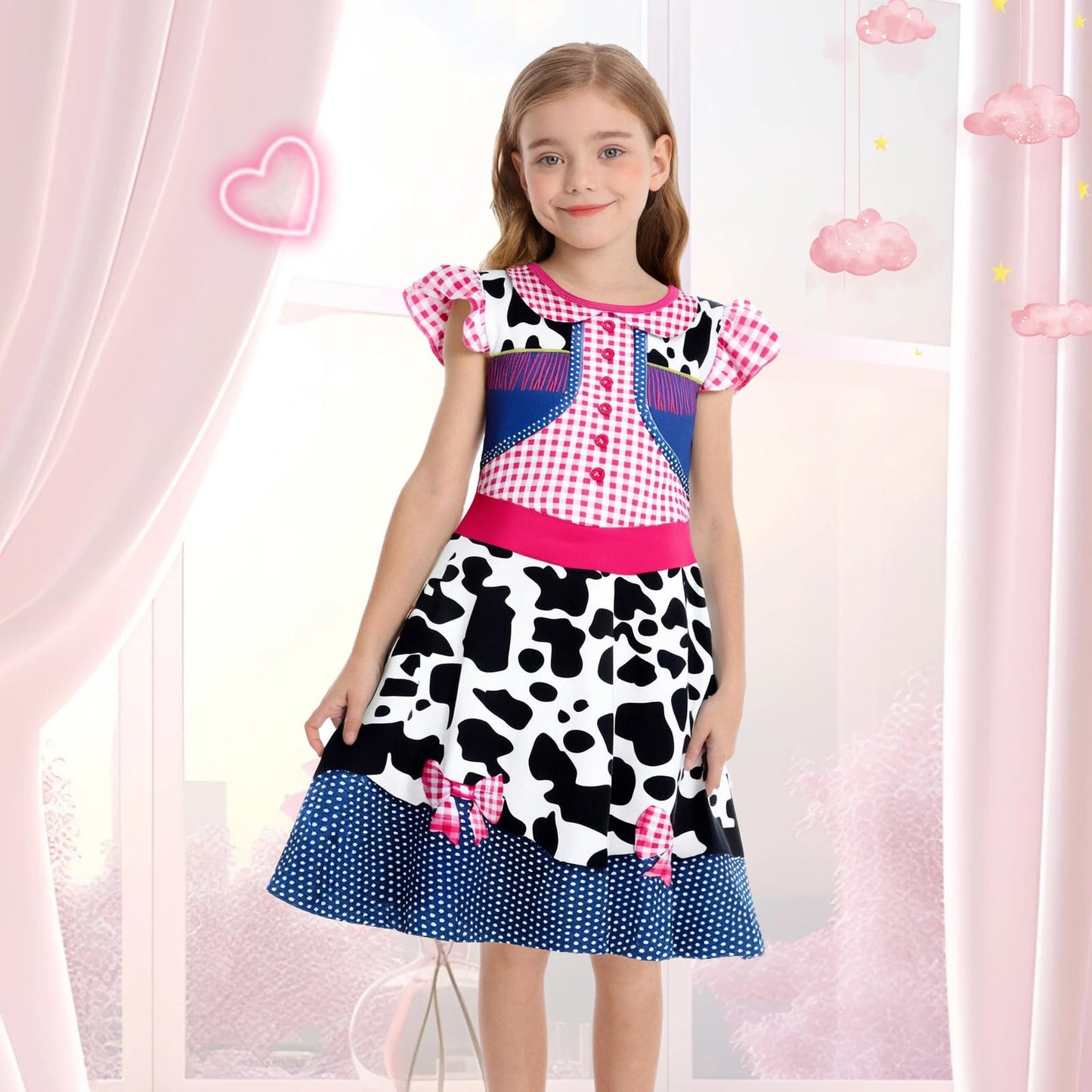 Eledobby Princess Dress for Girls Cowgirls Outfit Halloween Costume Birthday Party Clothes 6-7Years