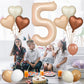 Biapian 40 Inch Light Brown Number 5 Balloons, Apricot Large Number 5 Balloon With 18'' Retro Foil Heart Balloons Helium For Neu