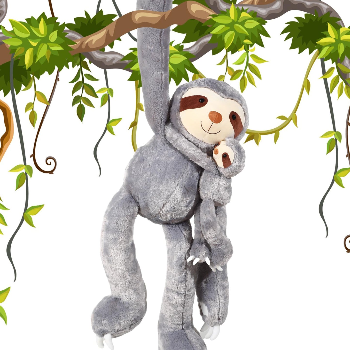 Libima 2 Pcs Large Sloth Stuffed Animal Plush 40In Mommy Stuffed Sloth Plush With 18In Babies Sloth Toys For Children Happy New