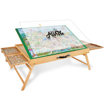 ALL4JIG 1500PCS Portable Puzzle Table with Legs, 25''x34''Adjustable Jigsaw Wooden Puzzle Board with 4 Drawers & Cover Birthday 