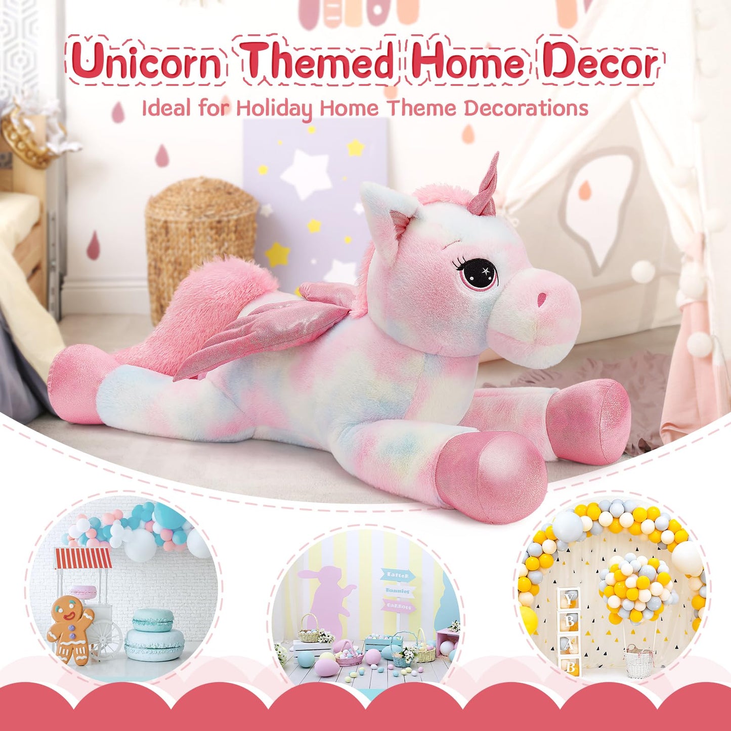 Tezituor 43" Pink Unicorn Stuffed Animal - Soft Plush Toy with Wings, Perfect Gift for Kids & Adults, Ideal for Valentine's Day & Birthdays