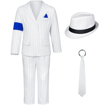 Dance Star Costume for Boys 80s 90s Stage Outfits Kids Role Play Party Halloween Cosplay 1214 Years White